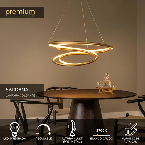 Lucide SARDANA - Lámpara colgante - Ø 80 cm - LED Regul. - 1x74W 2700K - Oro mate / Latón | Premium - USP